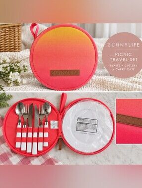🌅 Sunnylife Picnic Travel Set – Plates & Cutlery Carry Case
